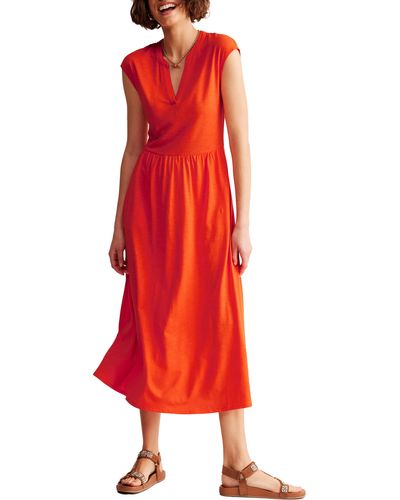 Boden Chloe Cap Sleeve Jersey Midi Dress - Red