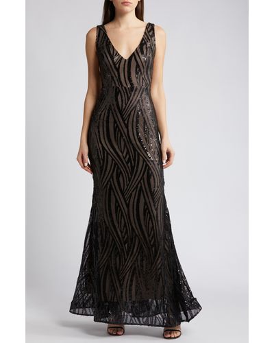 Morgan & Co. Sequin Swirl Mermaid Gown - Black
