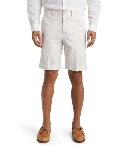 Berle Flat Front Cotton Seersucker Shorts - White