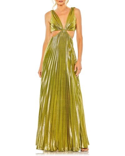 Ieena for Mac Duggal Pleated Cutout Gown - Yellow