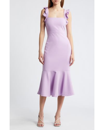 Likely Hara Ruffle Strap Midi Dress - Purple