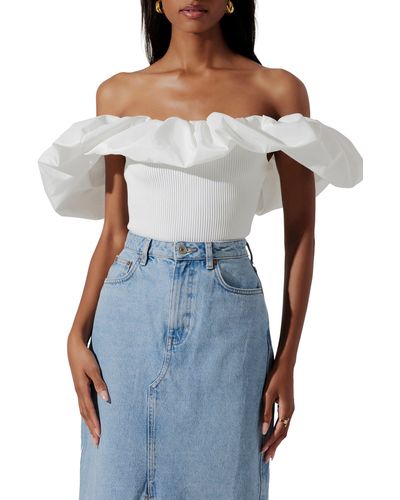 Astr Cherie Ruffle Off The Shoulder Top - Blue