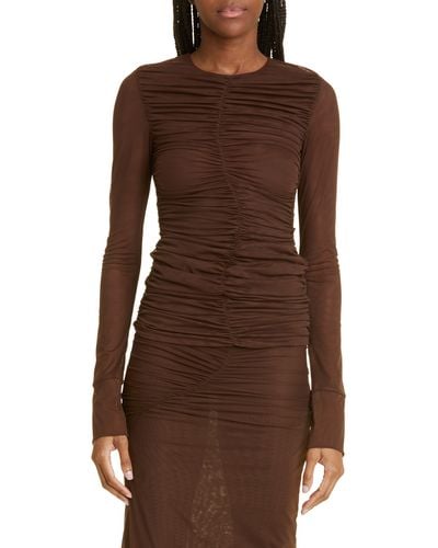 Sir. The Label Jacques Ruched Long Sleeve Mesh Top - Brown