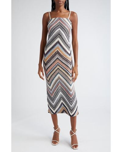 Missoni Sequin Chevron Stripe Sleeveless Midi Dress - Multicolor