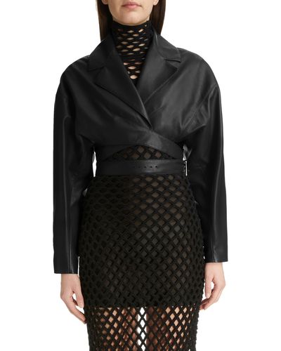 Alaïa Lambskin Leather Wrap Jacket - Black