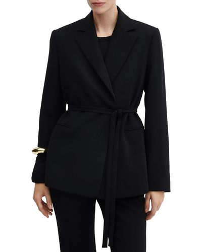 Mango Tortuga Tie Waist Blazer - Black