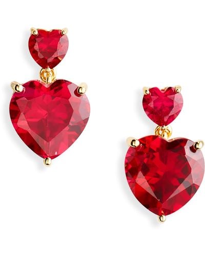 Judith Leiber Crystal Heart Drop Earrings - Red