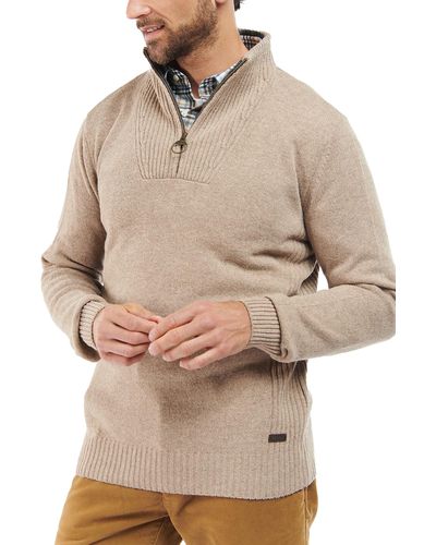 Barbour Nelson Essential Lambswool Half Zip Sweater - Natural