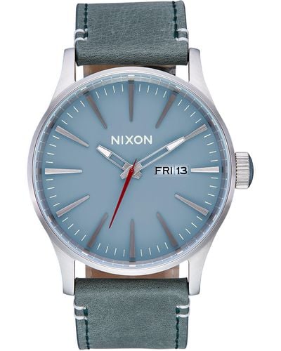 Nixon The Sentry Leather Strap Watch - Blue