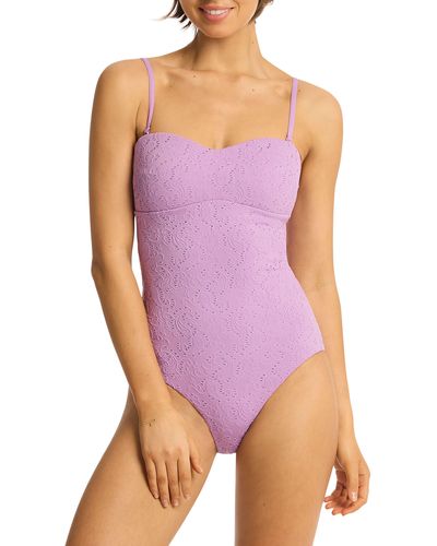 Sea Level Interlace Seamless Bandeau One-piece Swimsuit - Purple