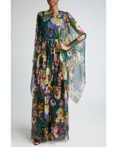 Dolce & Gabbana Garden Floral Print Long Sleeve Silk Chiffon Maxi Dress - Multicolor