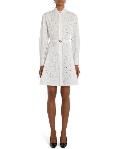 Versace Barocco Embroidered Long Sleeve Belted Shirtdress - White