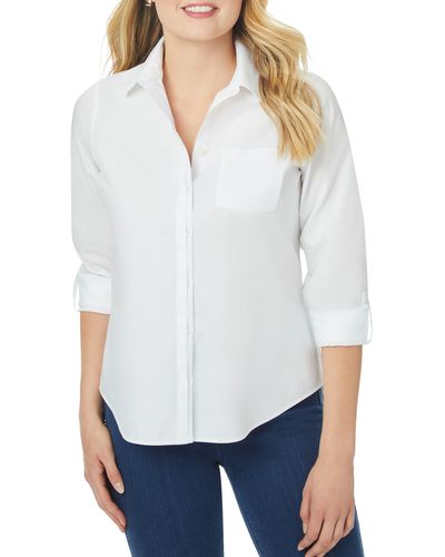 Foxcroft Charlie Roll Tab Non-iron Cotton Button-up Shirt - White