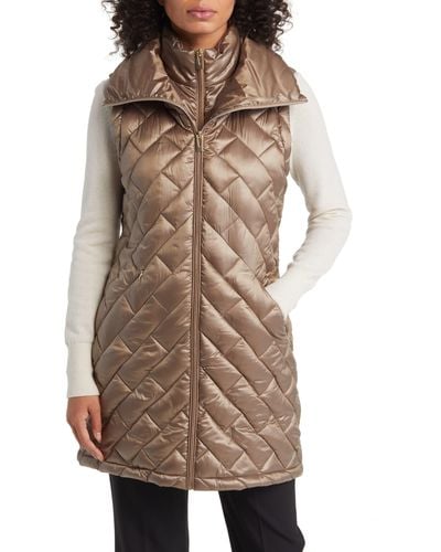 Via Spiga Quilted Puffer Vest With Bib - Brown