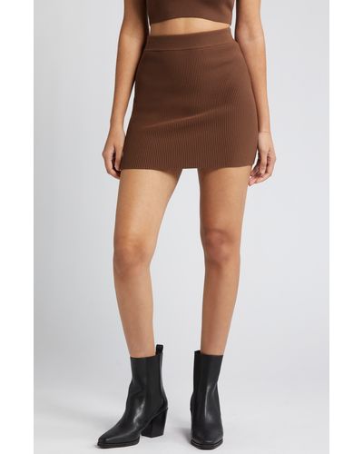 Open Edit Rib Sweater Skirt - Brown