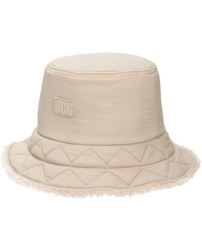 UGG ugg(r) Recycled Nylon & Faux Shearling Reversible Bucket Hat - Natural