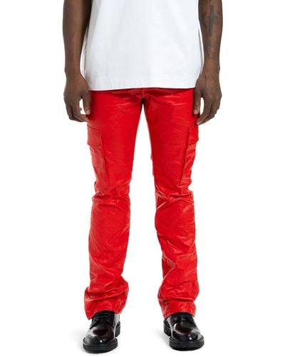 Purple Brand Patent Film Coated Bootcut Cargo Pants - Red