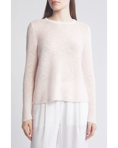 Eileen Fisher Textured Crewneck Organic Linen & Cotton Sweater - White