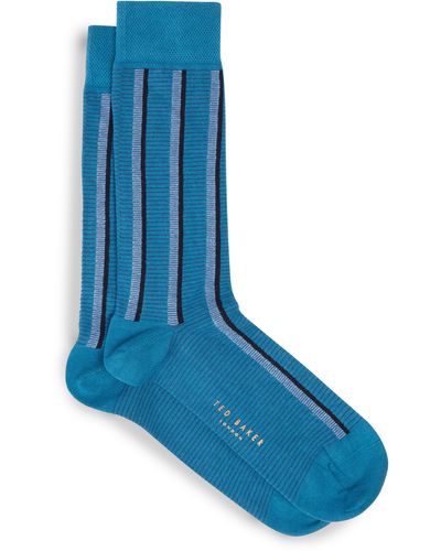 Ted Baker Hotday Vertical Stripe Organic Cotton Blend Dress Socks - Blue