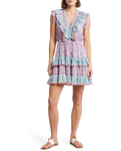 Alicia Bell Rainey Mixed Floral Ruffle Tiered Cotton & Silk Cover-up Dress - Multicolor