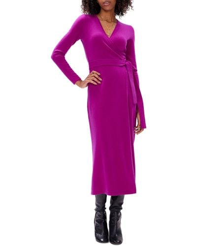 Diane von Furstenberg Astrid Long Sleeve Wool & Cashmere Wrap Sweater Dress - Purple