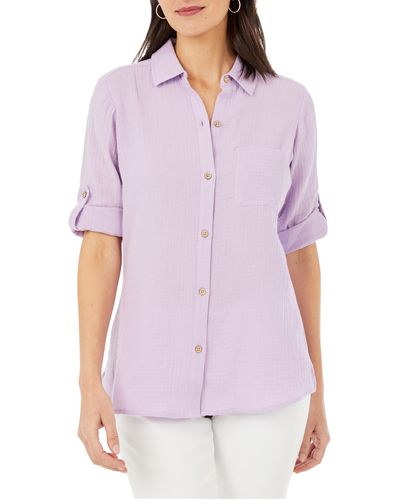 Foxcroft Tamara Gauze Button-up Shirt - Purple
