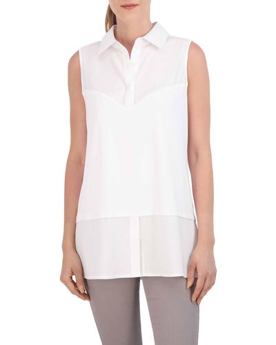 Foxcroft Mixed Media Sleeveless Layered Shirt - White