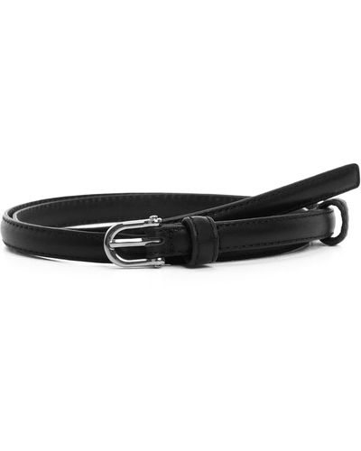 Mango Slim Leather Belt - Black