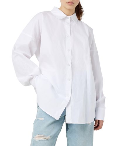 Noisy May Theo Gathered Waist Cotton Button-up Shirt - White