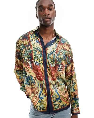 ASOS Tapestry Print Satin Button-up Shirt - Multicolor