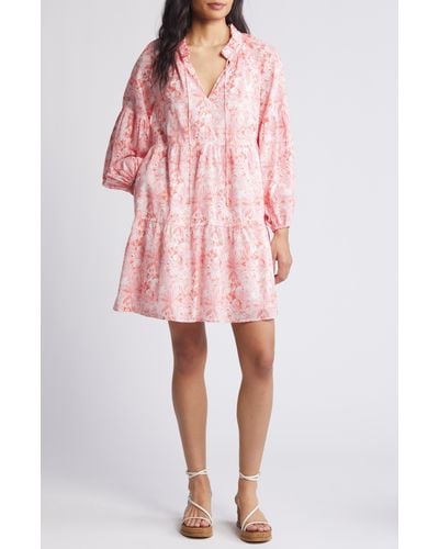 Tommy Bahama Petit Palma Long Sleeve Cotton Blend Dress - Pink
