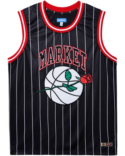 Market Rose Appliqué Stripe Mesh Basketball Tank - Black