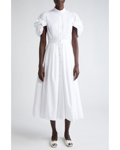 Alexander McQueen Knotted Sleeve Cotton Shirtdress - White