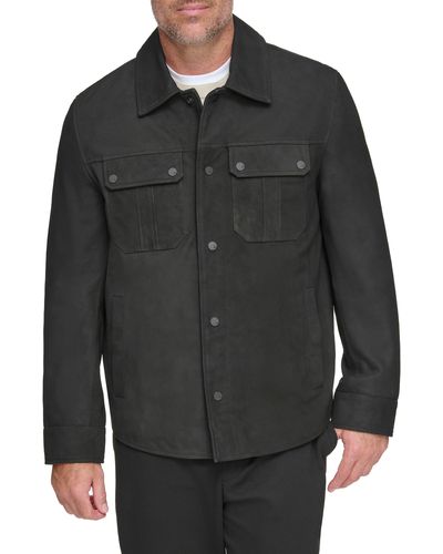 Andrew Marc Laredo Leather Overshirt - Black