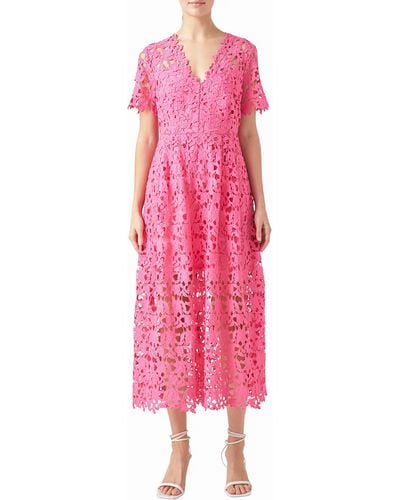 Endless Rose Allover Lace Midi Dress - Pink