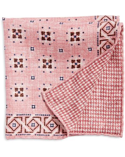 Edward Armah Neat & Houndstooth Prints Reversible Silk Pocket Square - Pink