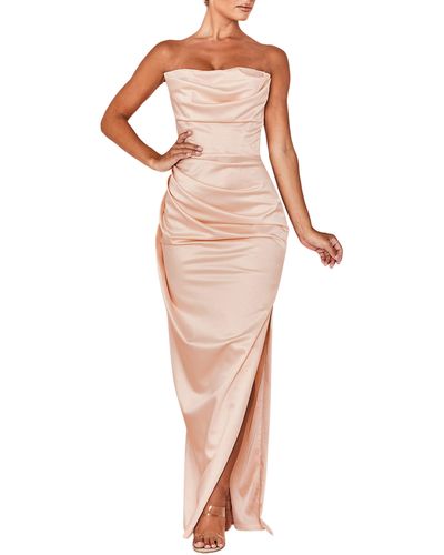 House Of Cb Adrienne Satin Strapless Gown - Pink