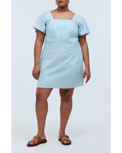 Madewell Square Neck Linen Minidress - Blue