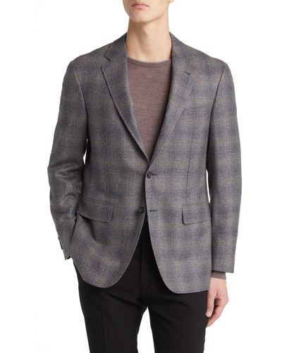 Canali Kei Trim Fit Plaid Wool Sport Coat - Gray