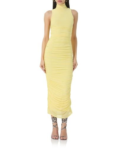 AFRM Fiorella Ruched Turtleneck Mesh Dress - Yellow