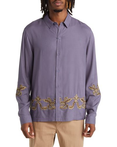 Native Youth Embroidered Button-up Shirt - Purple