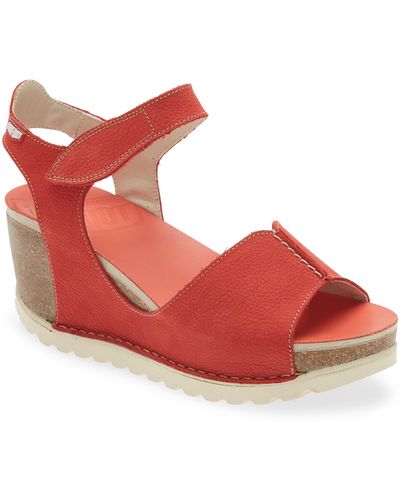 On Foot Leather Wedge Sandal - Red