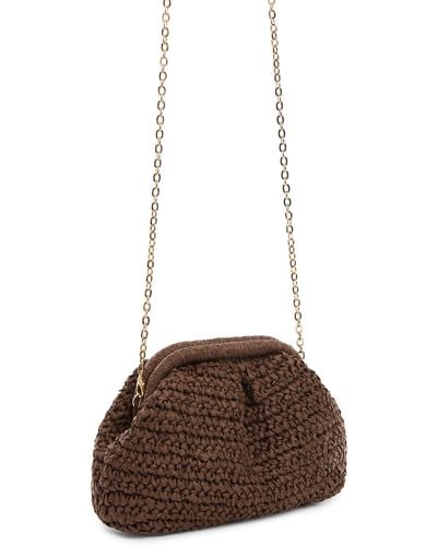 Mango Amalfi Crochet Straw Clutch - Brown