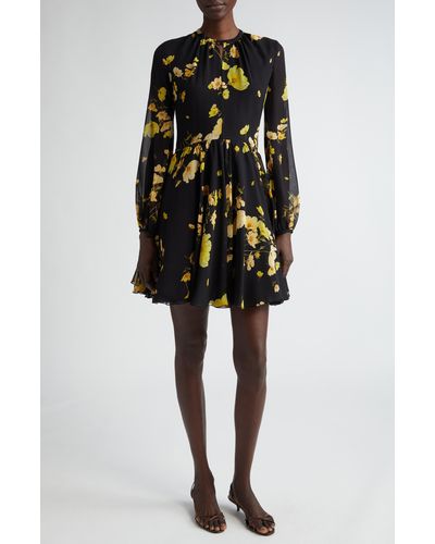 Giambattista Valli Floral Print Long Sleeve Silk Chiffon Dress - Black