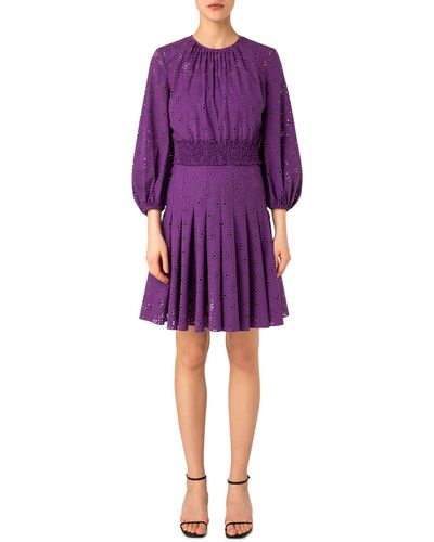 Akris Punto Embroidered Eyelet Long Sleeve Dress - Purple