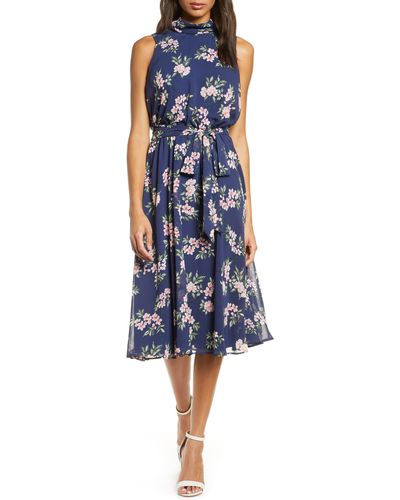 Harper Rose Floral Sleeveless Chiffon Midi Dress - Blue
