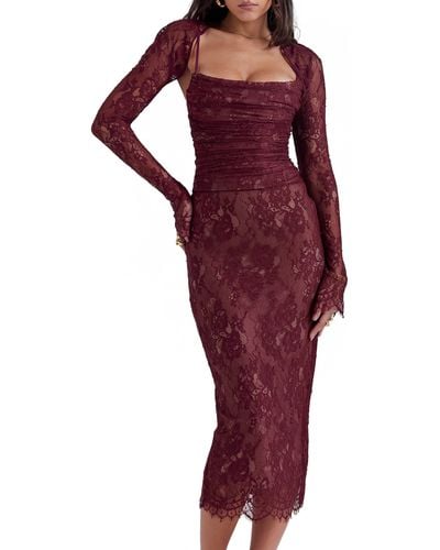 House Of Cb Gaia Long Sleeve Lace Body-con Dress - Red