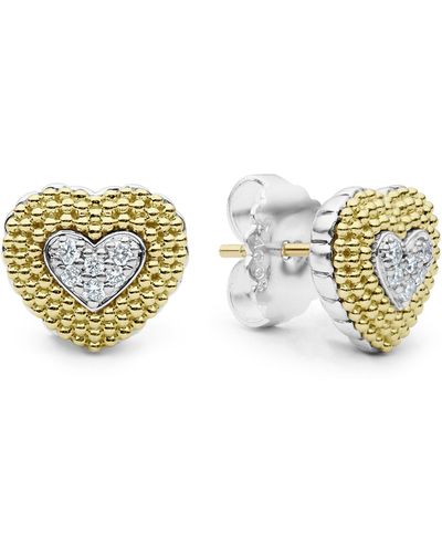 Lagos Caviar Luxe Diamond Heart Stud Earrings - Metallic