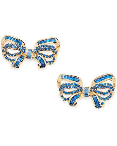 Judith Leiber Pavé Crystal Bow Stud Earrings - Blue