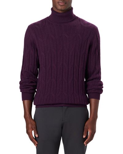 Bugatchi Cable Knit Turtleneck Sweater - Purple